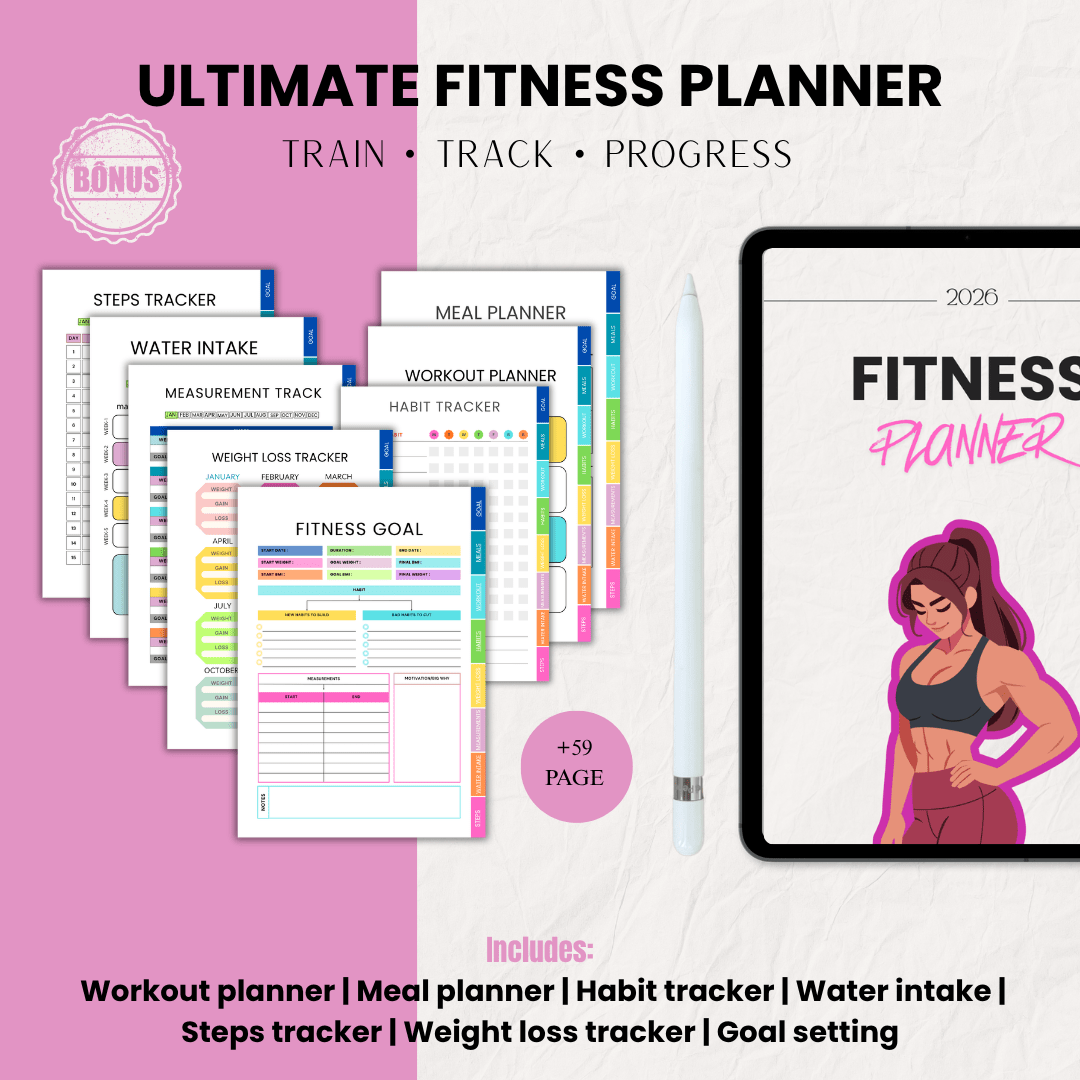 2026 Fitness Planner | Interactive PDF | Weight Loss Tracker | 59+ Pages