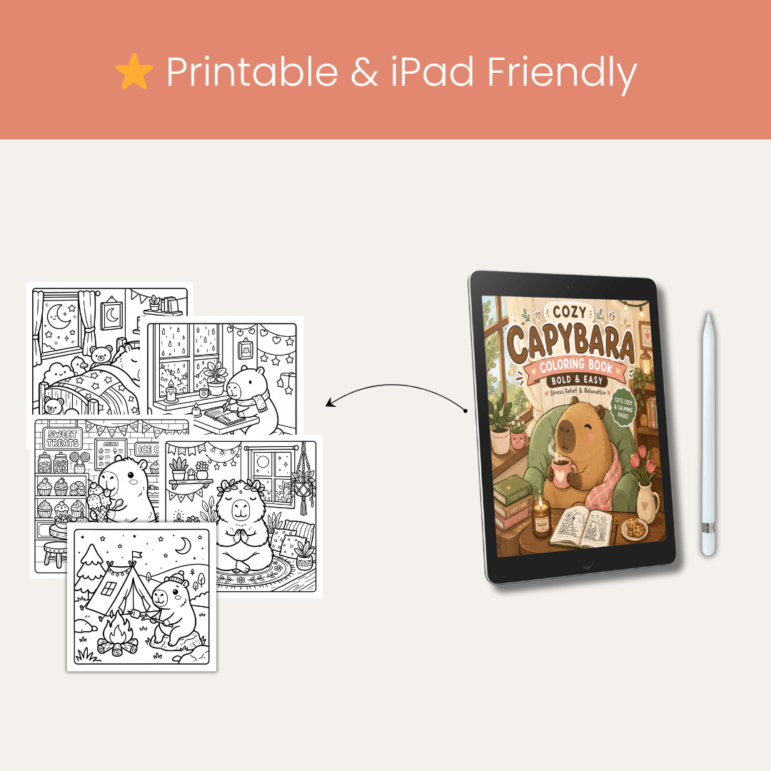 Cozy Capybara Coloring Book - Stress Relief for Adults & Kids