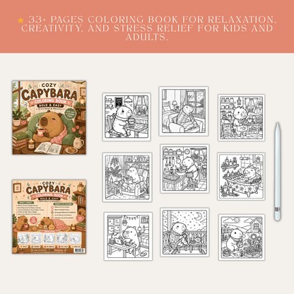 Cozy Capybara Coloring Book - Stress Relief for Adults & Kids