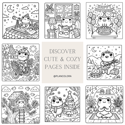 Cozy Frogs Coloring Book | 61 Cute & Easy Pages | PLR & MRR PDF